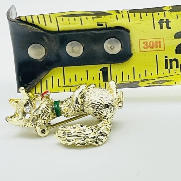 GERRYS Laughing Fox Pin Gold Tone Red Tongue Green Collar Rhinestone Eyes - Picture 6 of 6